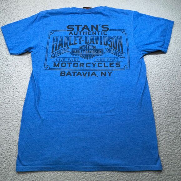 Harley Davidson Shirt‎ Men Medium Blue Stans Batavia New York Motorcycles Crew - Picture 9 of 16